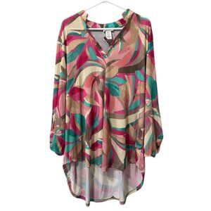 Carole Christian Women Long Sleeve Tunic Top Size 2X Stretch Hippie Modern City